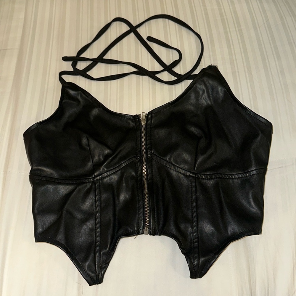 SHEIN zip front and tie neck top